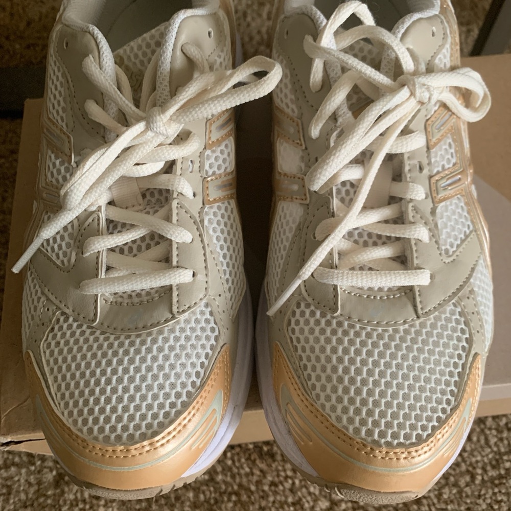 Asics White and Gold Athletic Shoes
